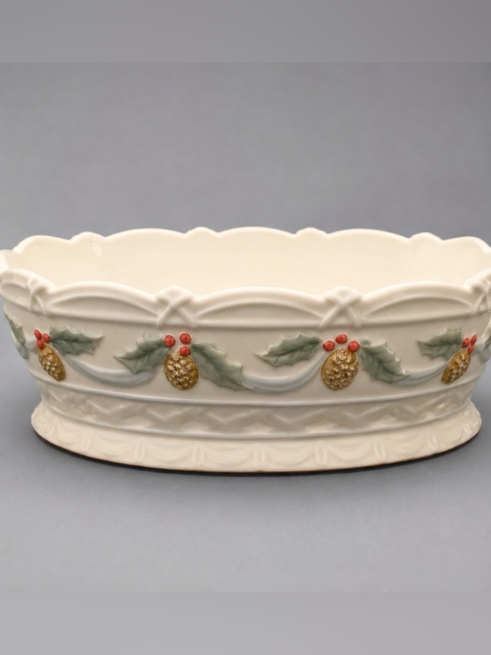 Lenox Oval Pinecone Dish With Braided Handles Beautiful Vintage - Picture 10 of 10